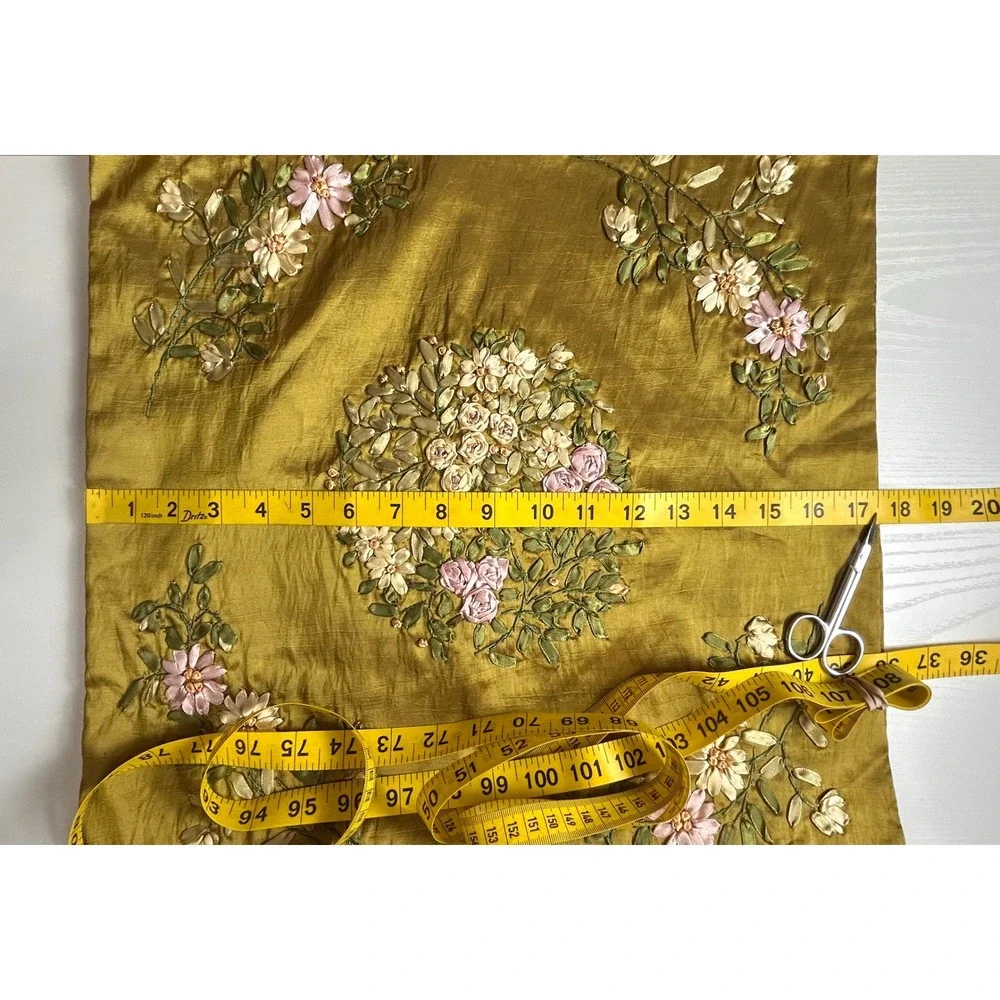 Huayu Set of 2 Gold Ribbon Embroidery Floral Pillow Covers 17.5x17.5 LH04-555